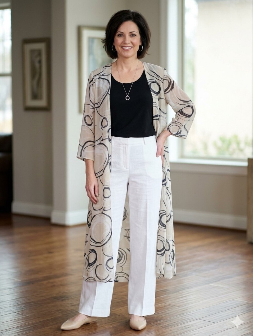 2pc Swirl Print Topal and Attached Kimono